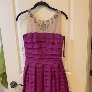 BCBG purple flare cocktail dress with mesh detail